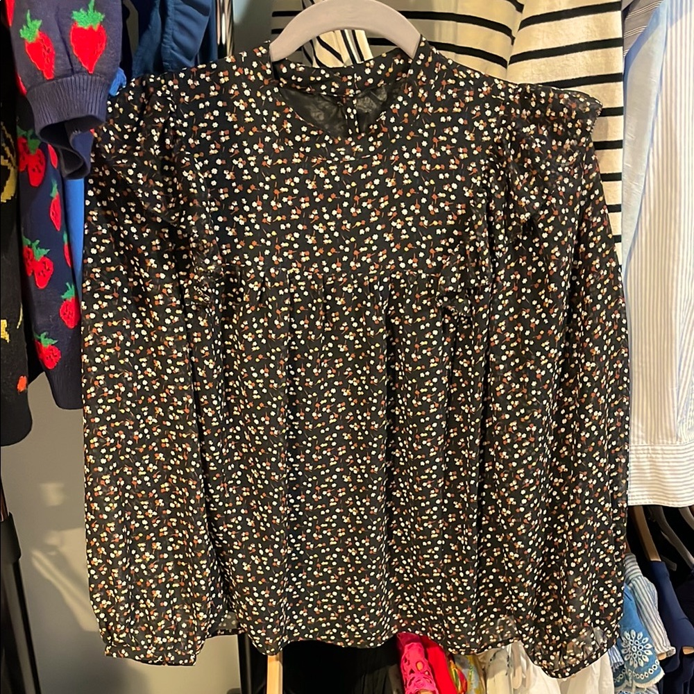Madewell Black Floral Print Top